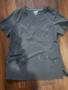 Scrubstar Dark Gray Scrub Top with Teal Trim